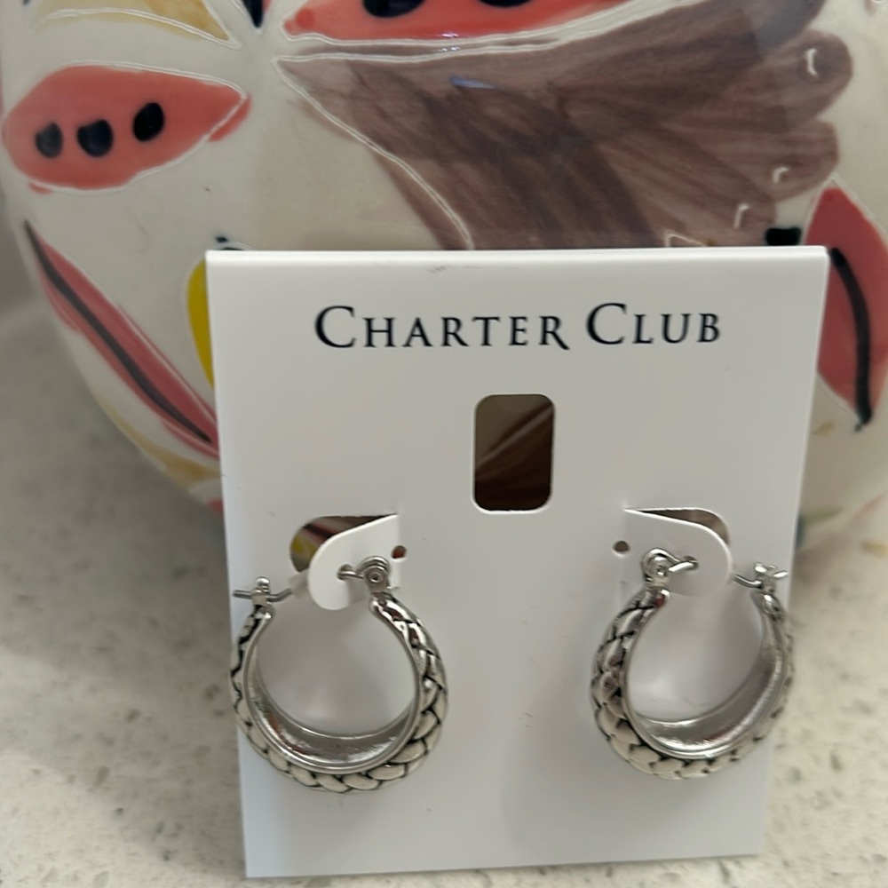 COPY - Charter Club silver braided hoop pierced earrings